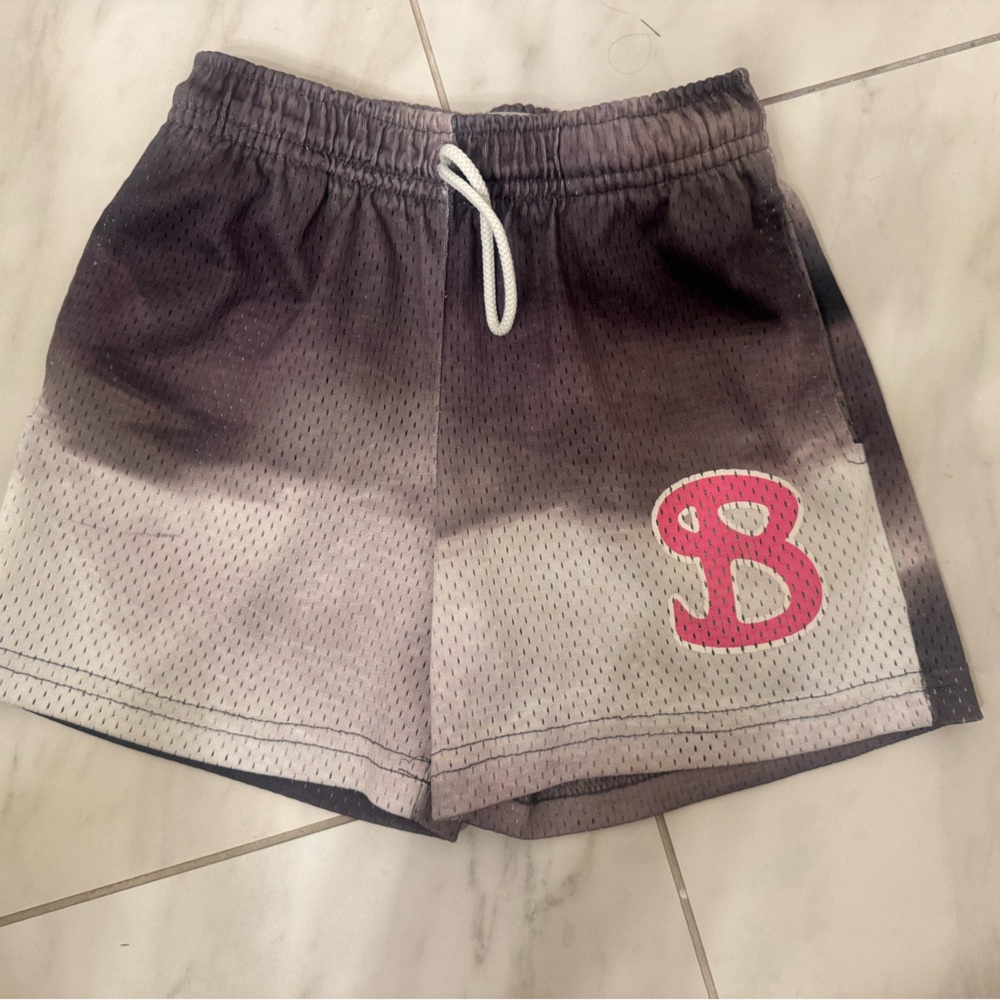 Kids Gradient Black and Gray Shorts with Pink Logo